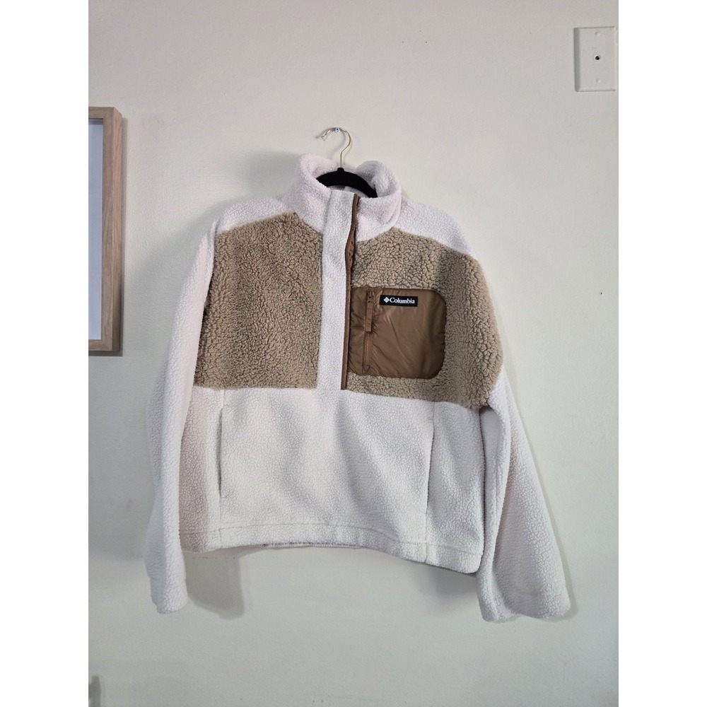 Columbia Women's Lodge Sherpa Pullover Jacket Half Snap Large Outdoors Sweater
